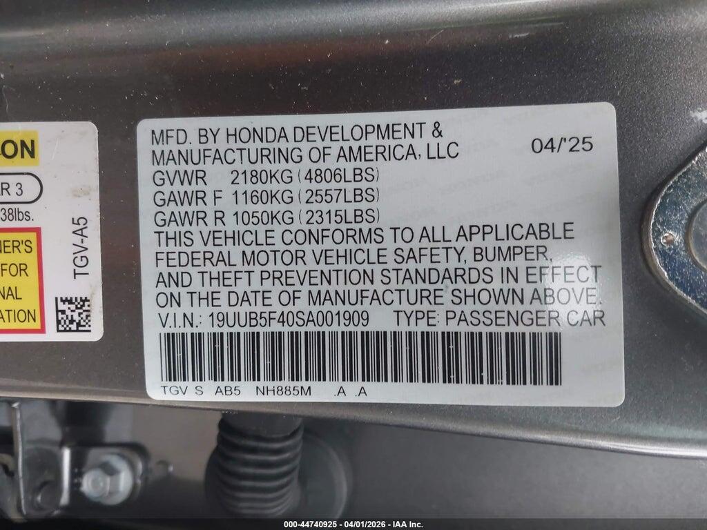 19UUB5F40SA001909 2025 ACURA TLX photo no. 9