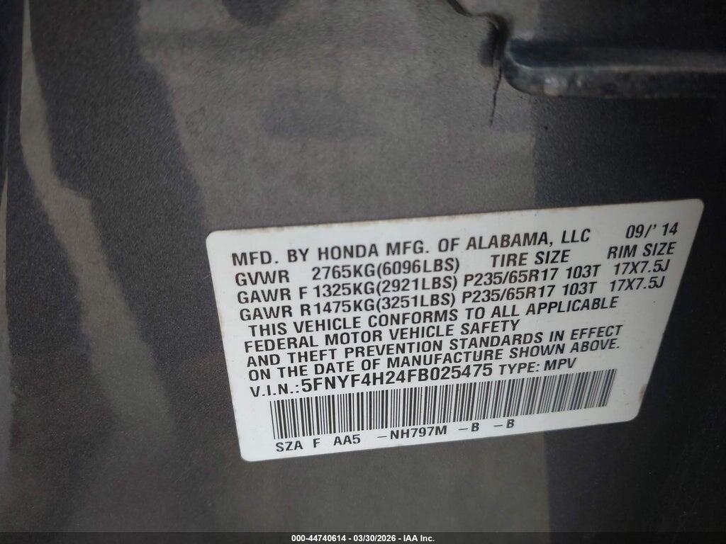 5FNYF4H24FB025475 2015 HONDA PILOT photo no. 9