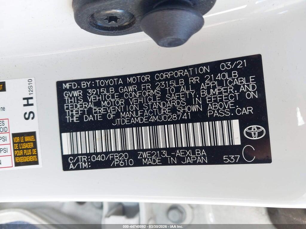 JTDEAMDE4MJ028741 2021 TOYOTA COROLLA photo no. 9