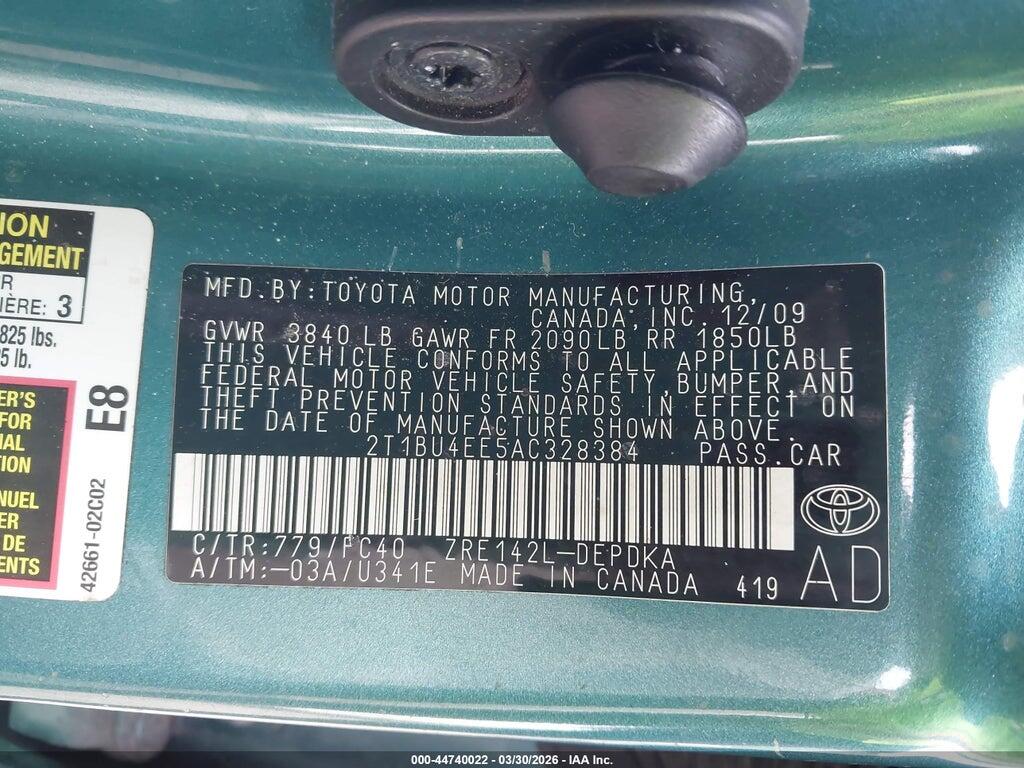 2T1BU4EE5AC328384 2010 TOYOTA COROLLA photo no. 9