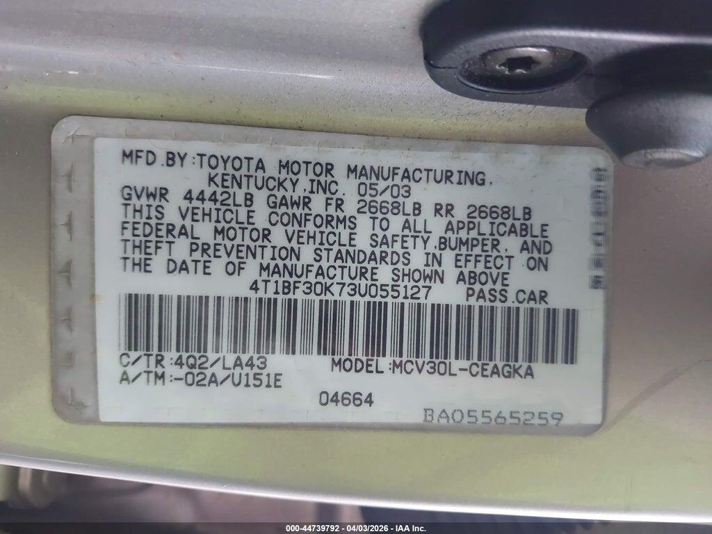 4T1BF30K73U055127 2003 TOYOTA CAMRY photo no. 9