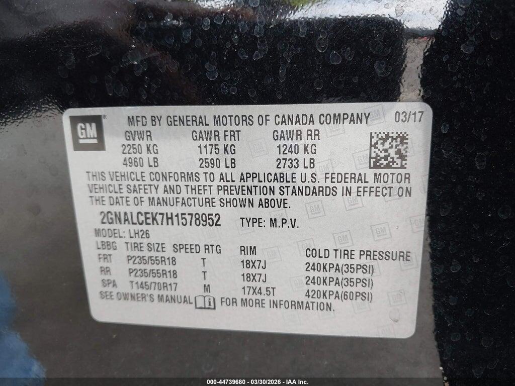 2GNALCEK7H1578952 2017 CHEVROLET EQUINOX photo no. 9
