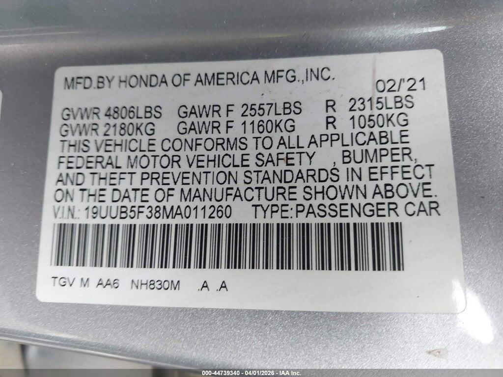 19UUB5F38MA011260 2021 ACURA TLX photo no. 9