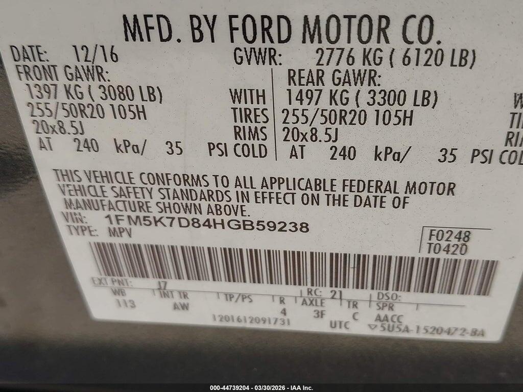 1FM5K7D84HGB59238 2017 FORD EXPLORER photo no. 9