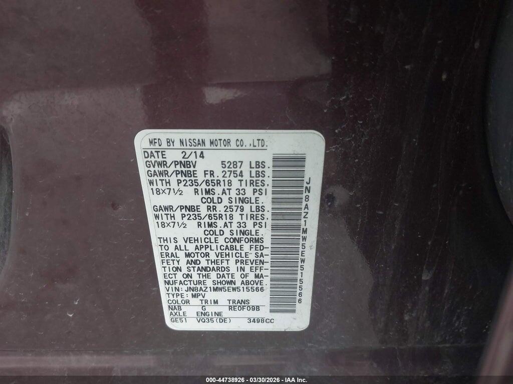 JN8AZ1MW5EW515566 2014 NISSAN MURANO photo no. 9