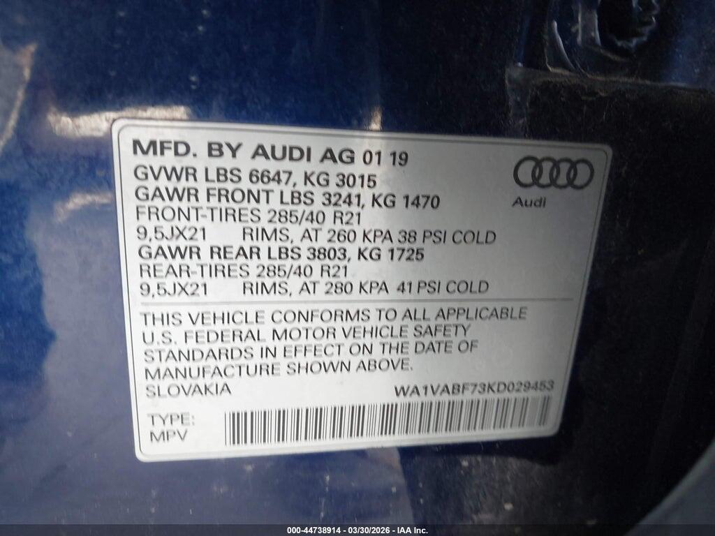 WA1VABF73KD029453 2019 AUDI Q7 photo no. 9