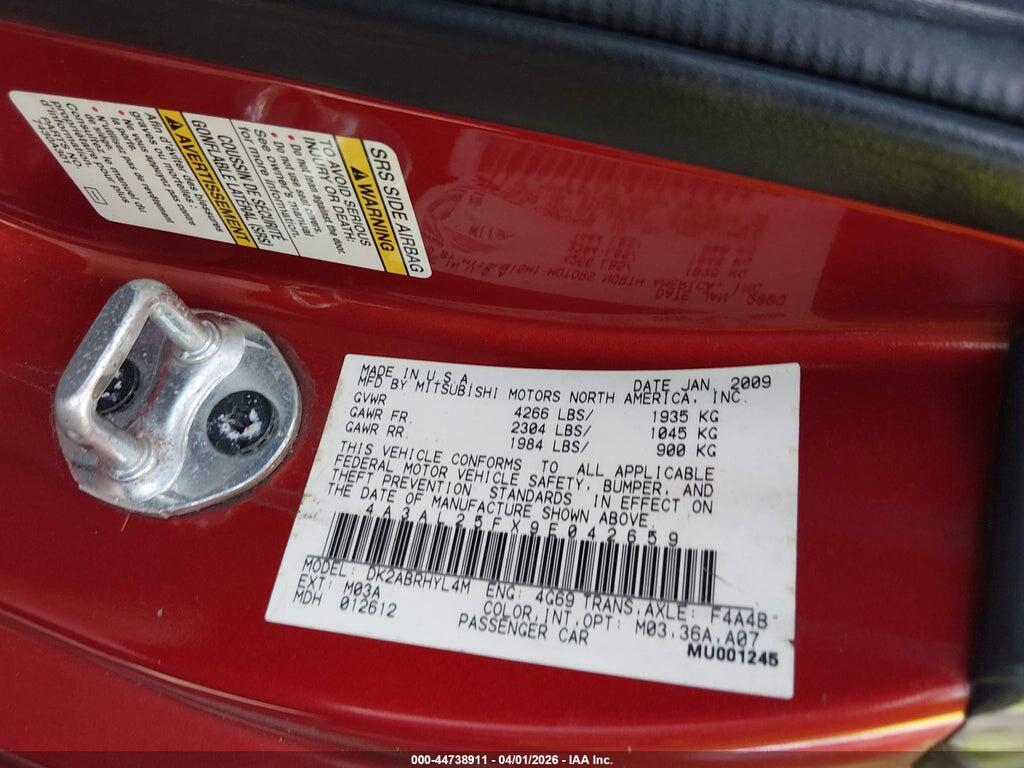 4A3AL25FX9E042659 2009 MITSUBISHI ECLIPSE SPYDER photo no. 9