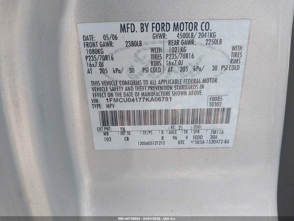 1FMCU04177KA06781 2007 FORD ESCAPE photo no. 9