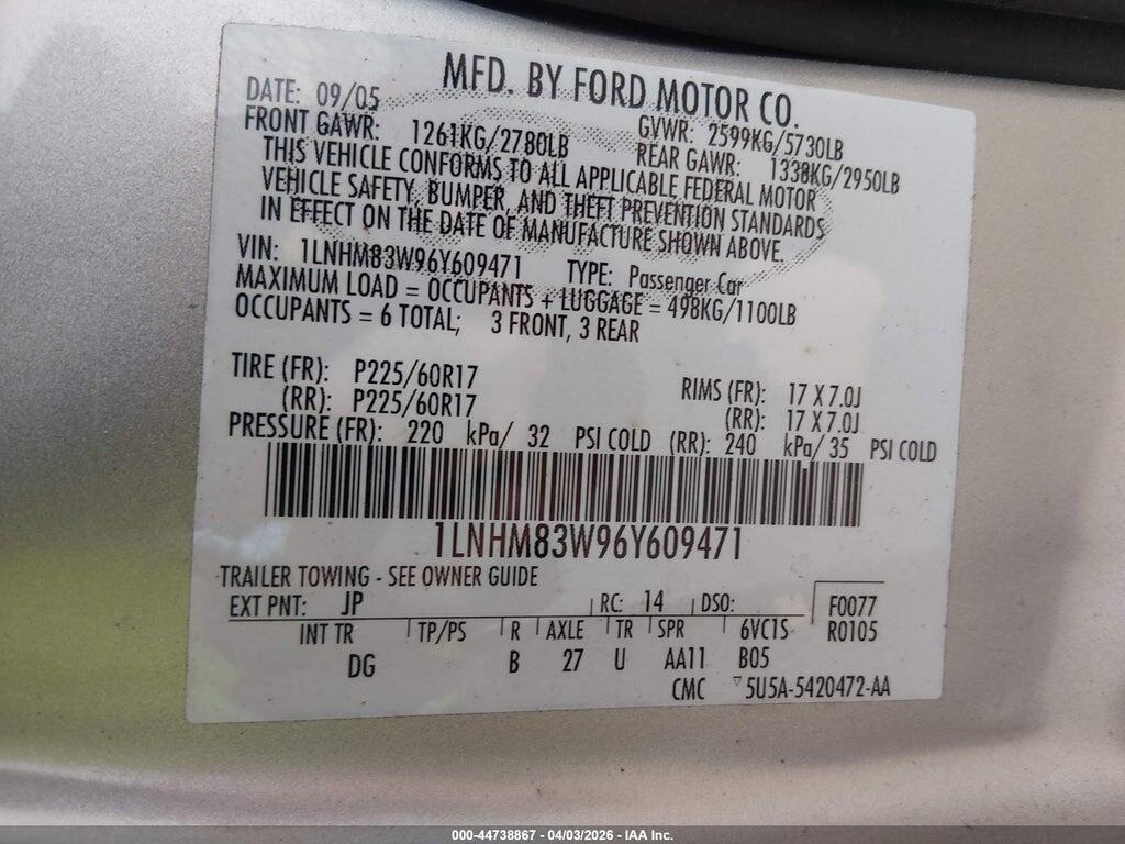 1LNHM83W96Y609471 2006 LINCOLN TOWN CAR photo no. 9