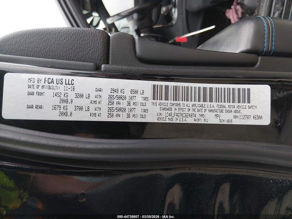 1C4RJFAG7KC624074 2019 JEEP GRAND CHEROKEE photo no. 9