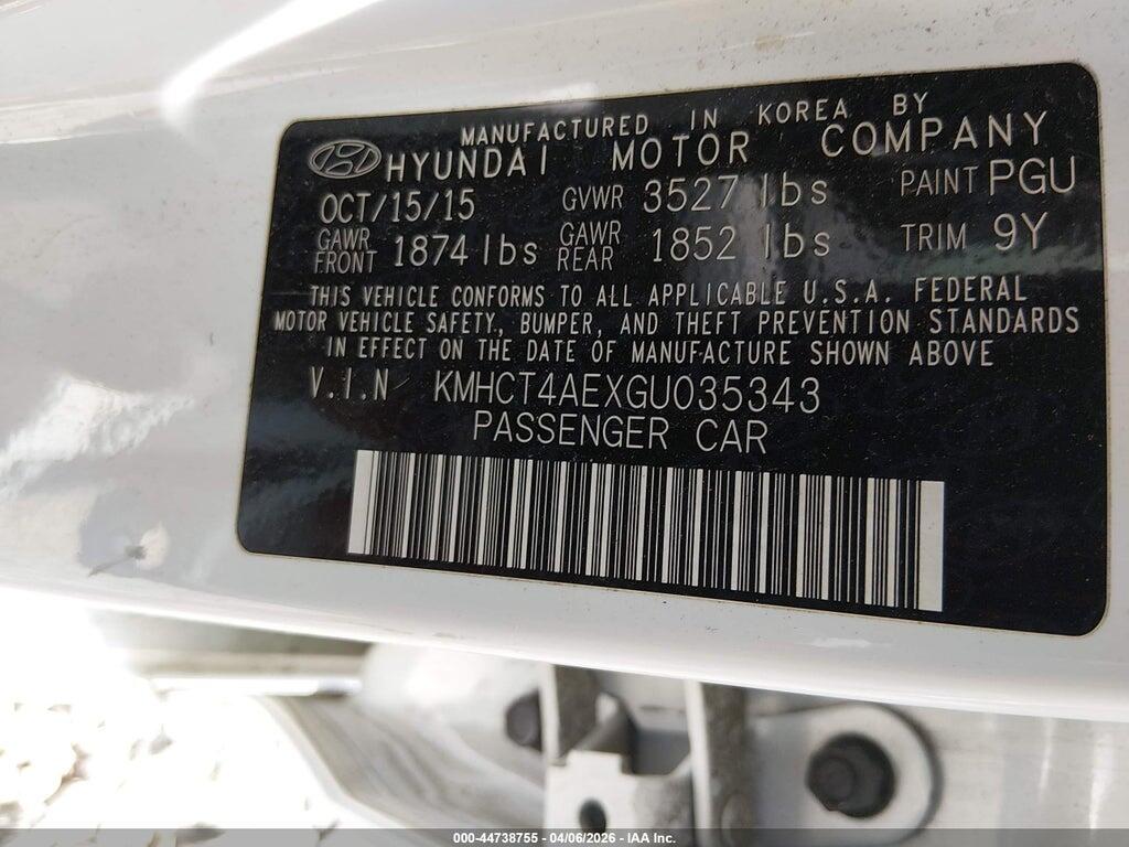KMHCT4AEXGU035343 2016 HYUNDAI ACCENT photo no. 9
