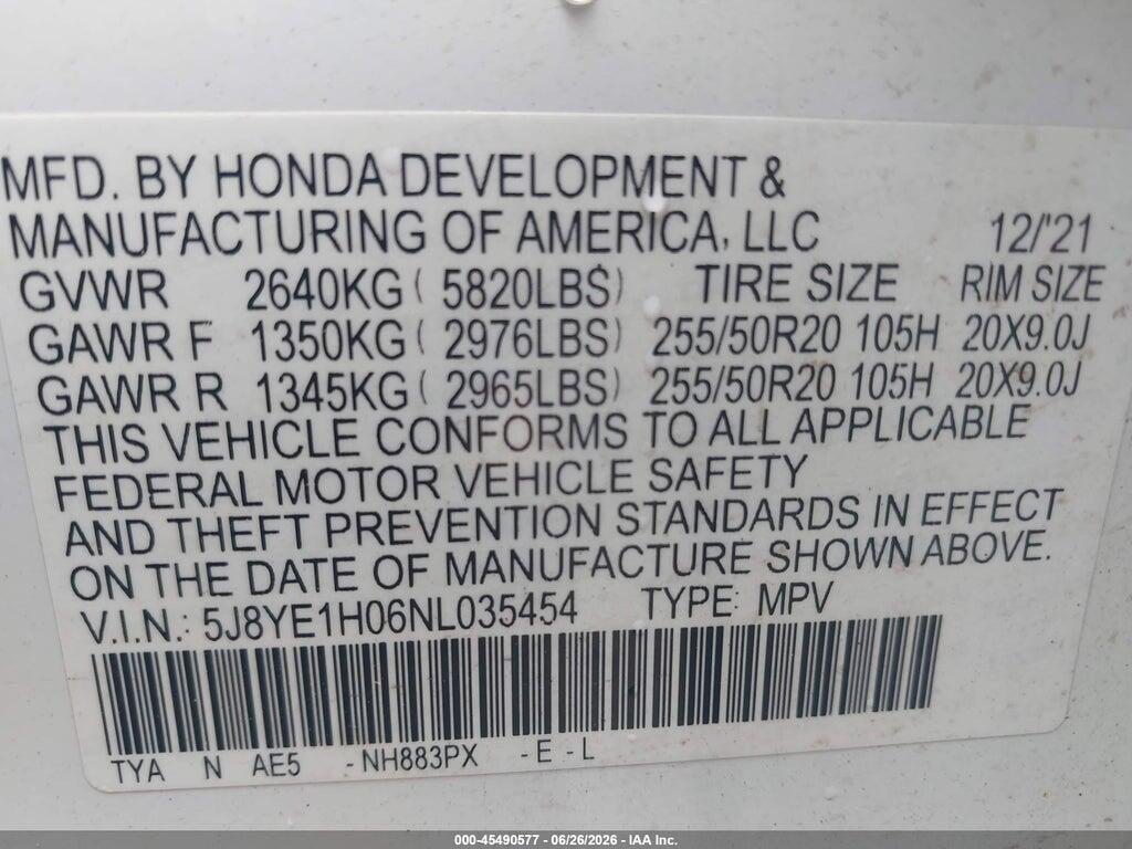 5J8YE1H06NL035454 2022 ACURA MDX photo no. 9
