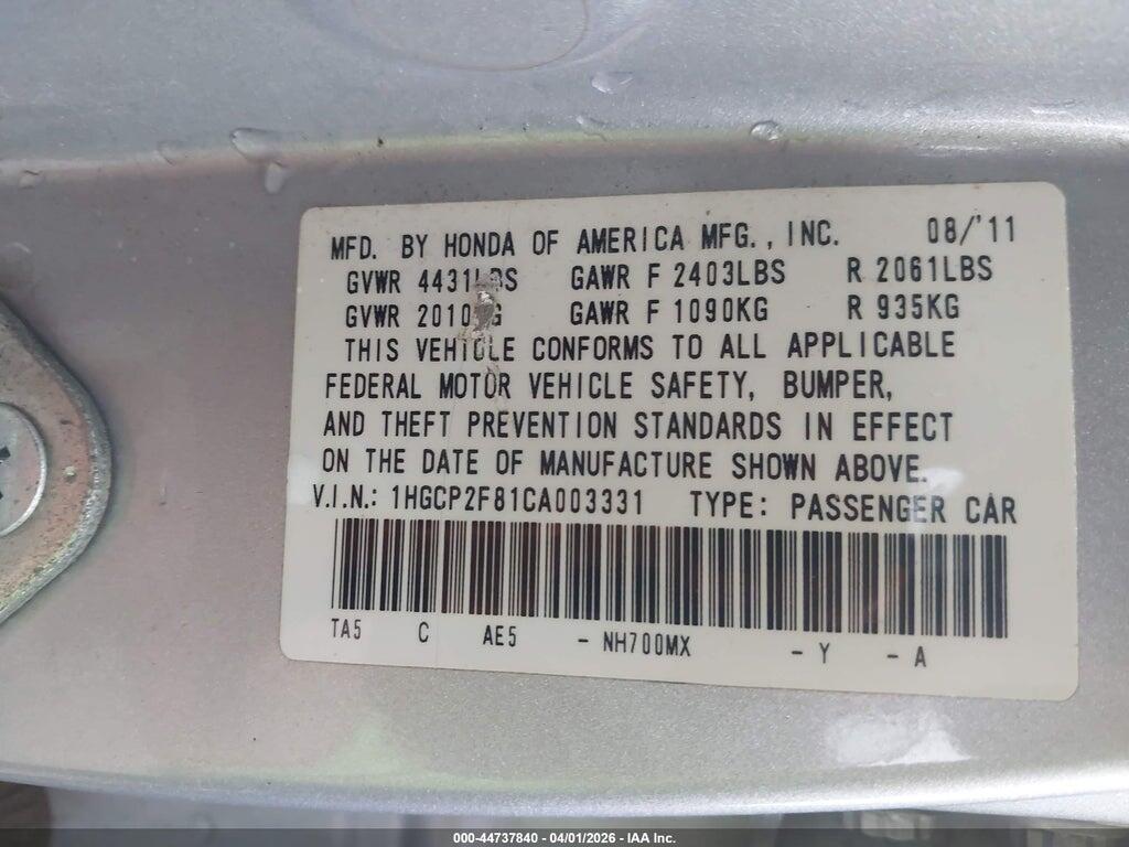 1HGCP2F81CA003331 2012 HONDA ACCORD photo no. 9