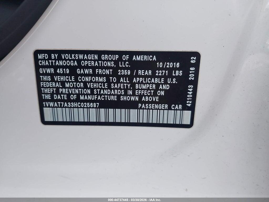 1VWAT7A33HC025687 2017 VOLKSWAGEN PASSAT photo no. 9