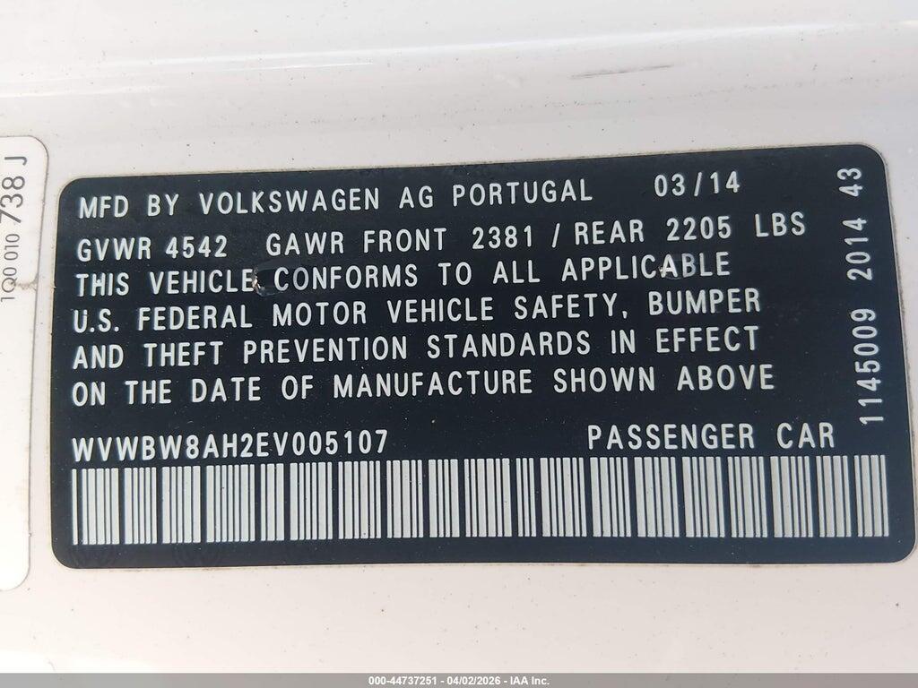WVWBW8AH2EV005107 2014 VOLKSWAGEN EOS photo no. 9