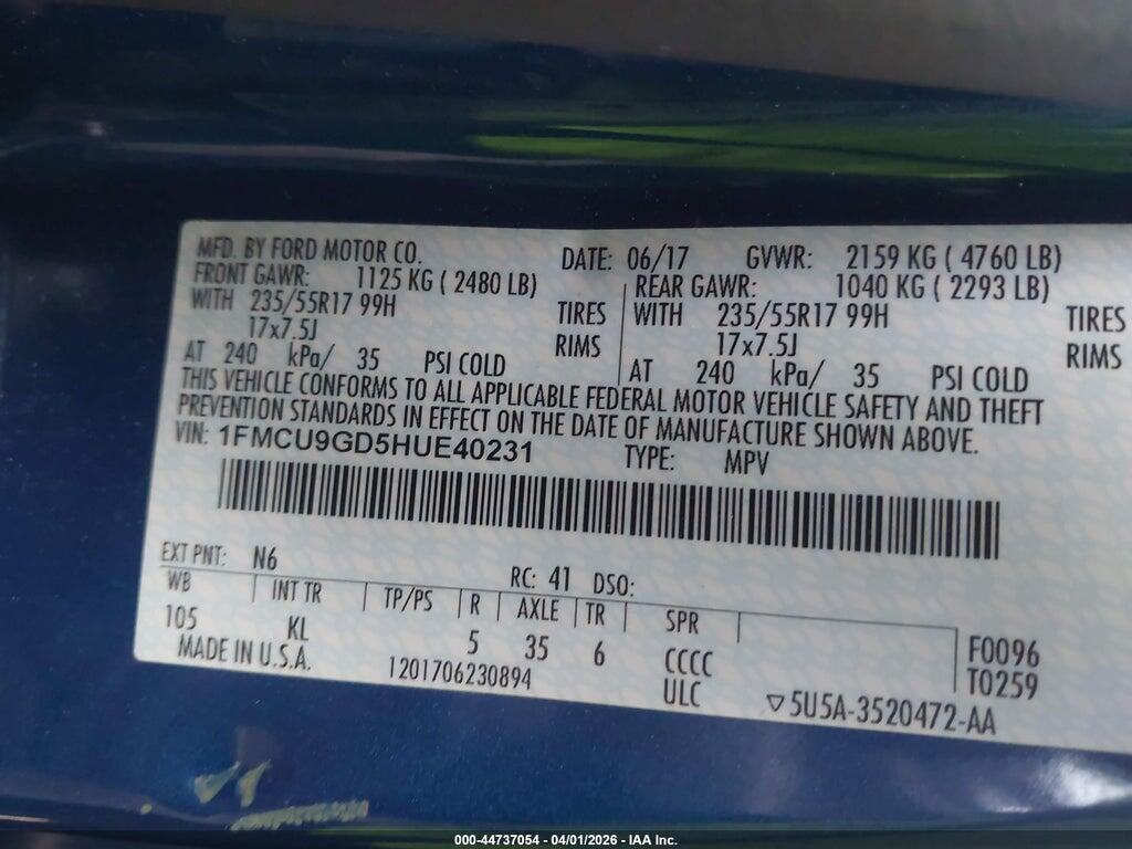 1FMCU9GD5HUE40231 2017 FORD ESCAPE photo no. 9