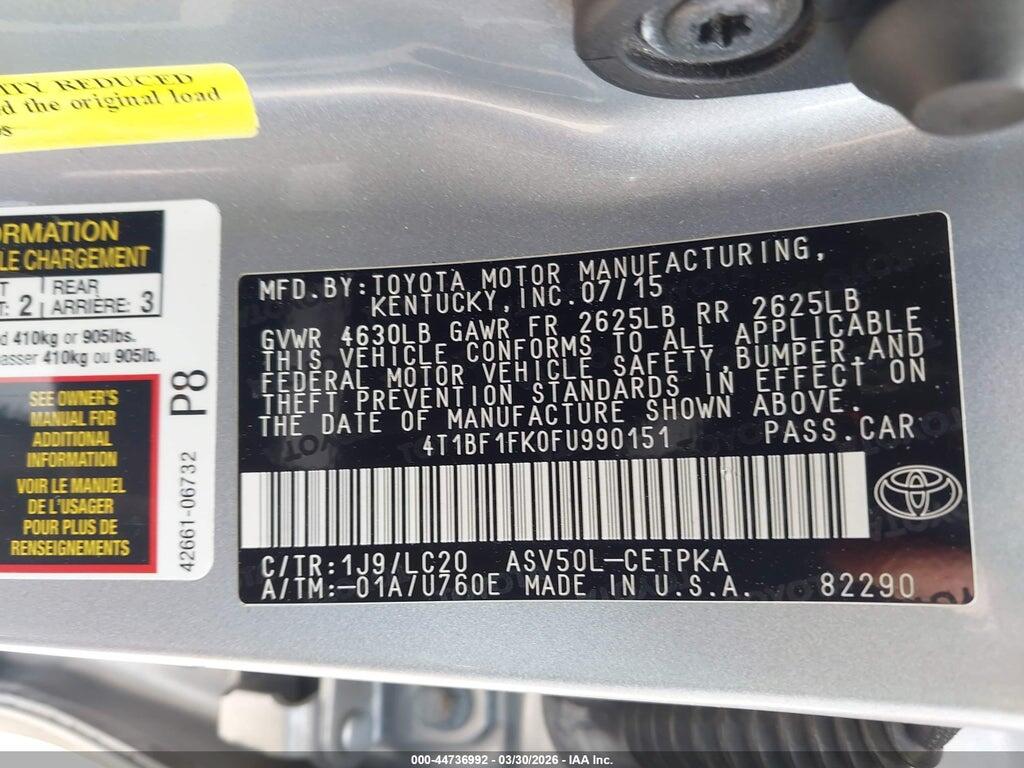 4T1BF1FK0FU990151 2015 TOYOTA CAMRY photo no. 9