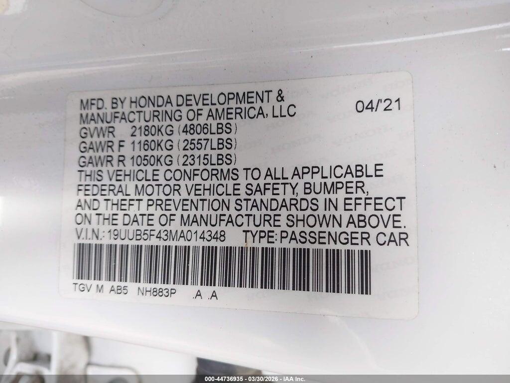 19UUB5F43MA014348 2021 ACURA TLX photo no. 9