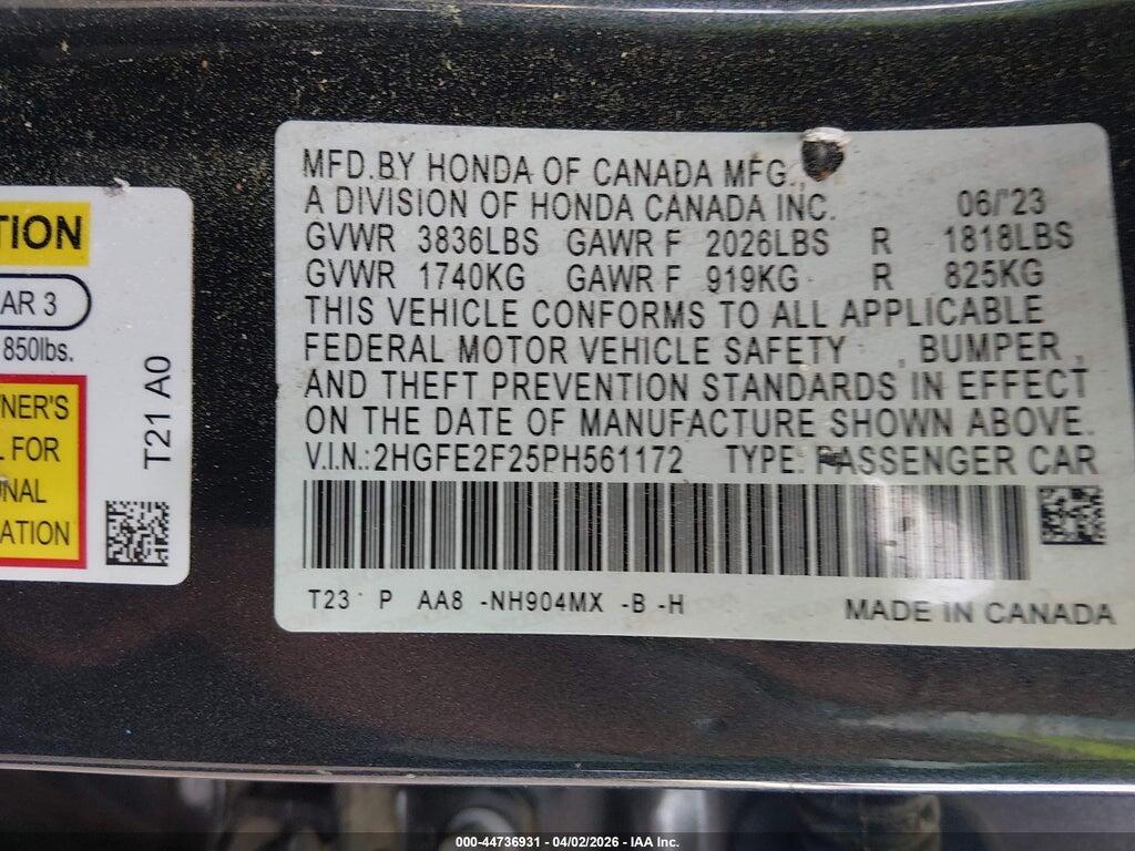 2HGFE2F25PH561172 2023 HONDA CIVIC photo no. 9