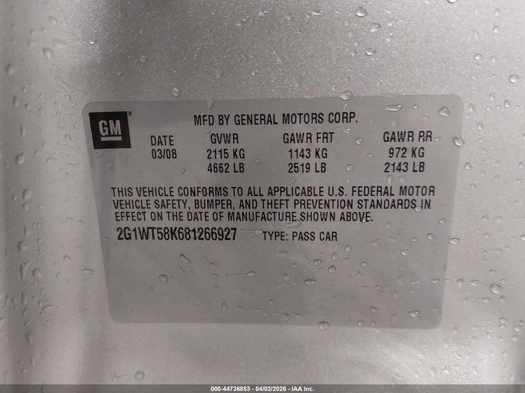 2G1WT58K681266927 2008 CHEVROLET IMPALA photo no. 9