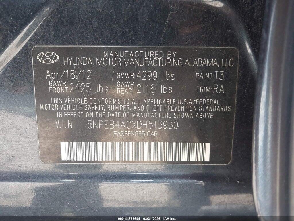 5NPEB4ACXDH513930 2013 HYUNDAI SONATA photo no. 9