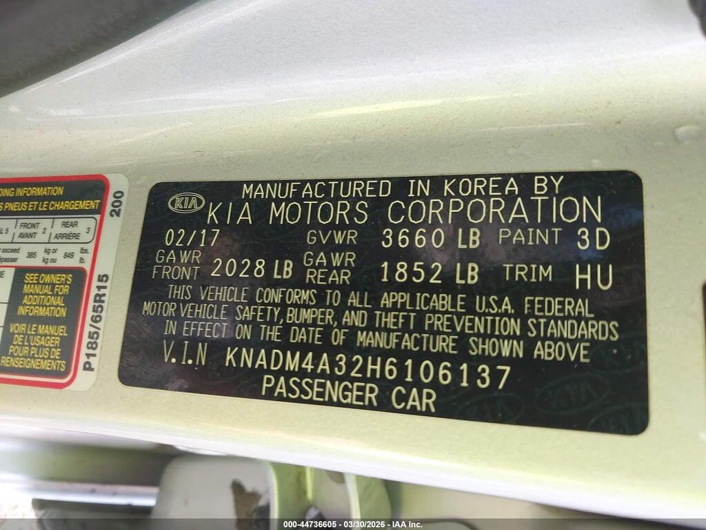 KNADM4A32H6106137 2017 KIA RIO photo no. 9