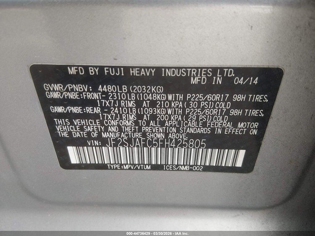 JF2SJAFC5FH425805 2015 SUBARU FORESTER photo no. 9