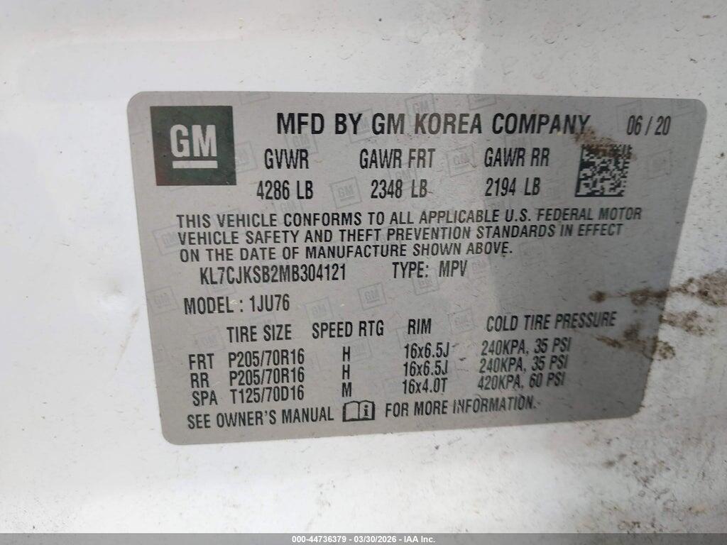 KL7CJKSB2MB304121 2021 CHEVROLET TRAX photo no. 9