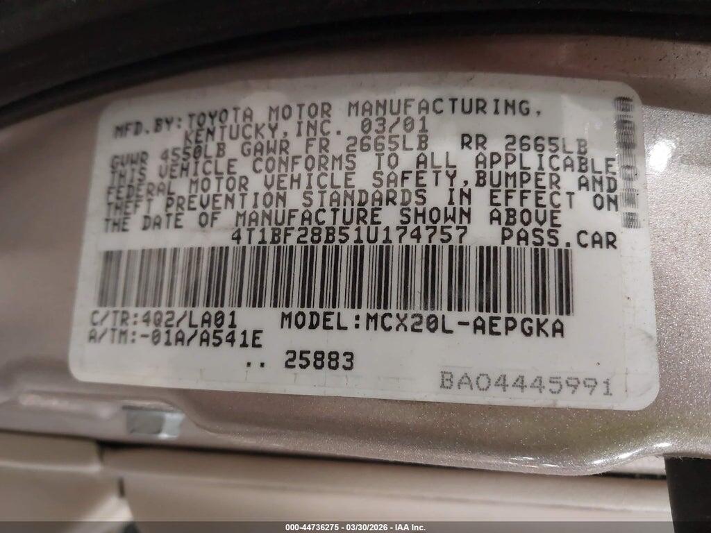 4T1BF28B51U174757 2001 TOYOTA AVALON photo no. 9