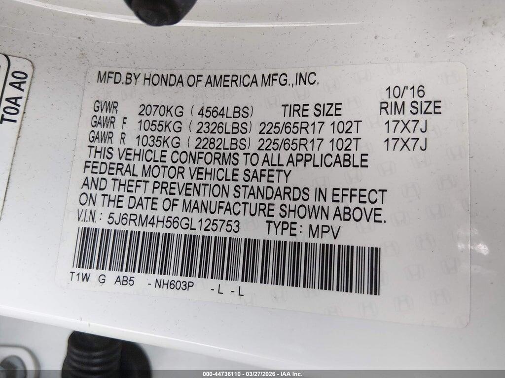 5J6RM4H56GL125753 2016 HONDA CR-V photo no. 9