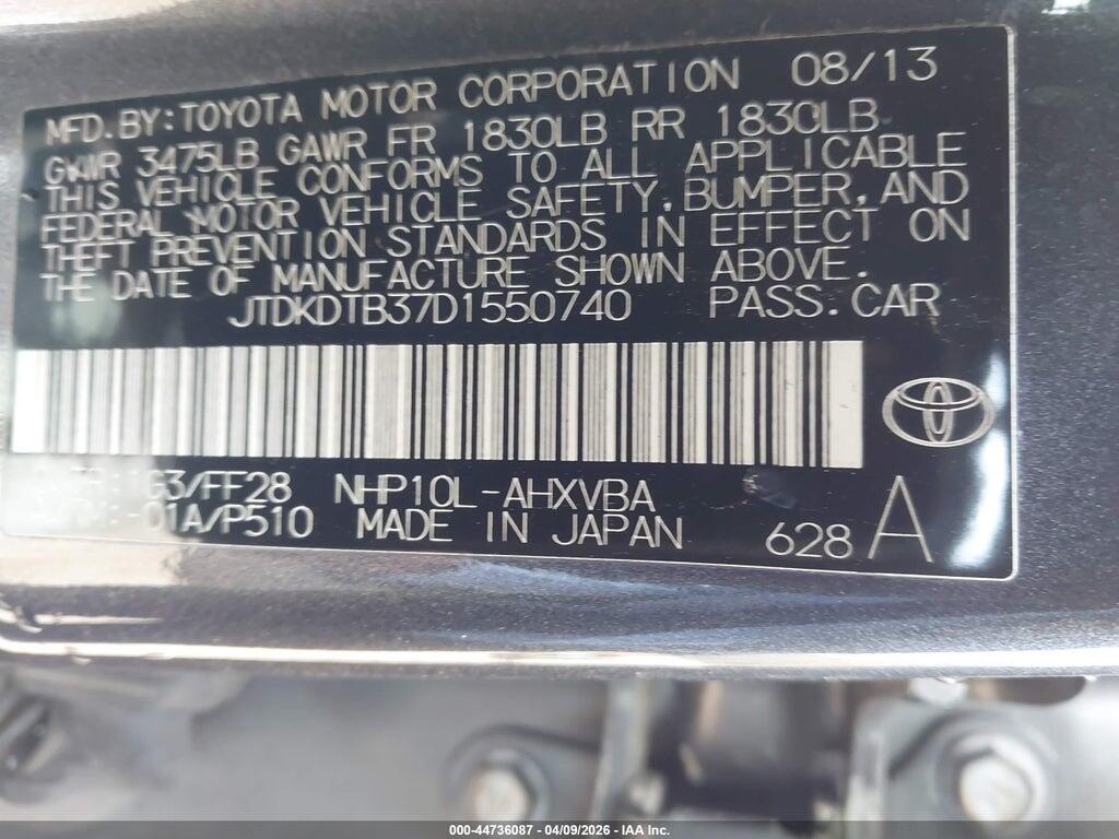 JTDKDTB37D1550740 2013 TOYOTA PRIUS C photo no. 9