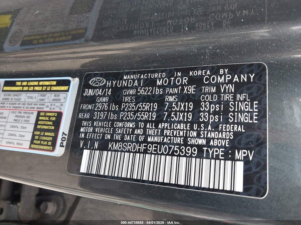 KM8SRDHF9EU075399 2014 HYUNDAI SANTA FE photo no. 9