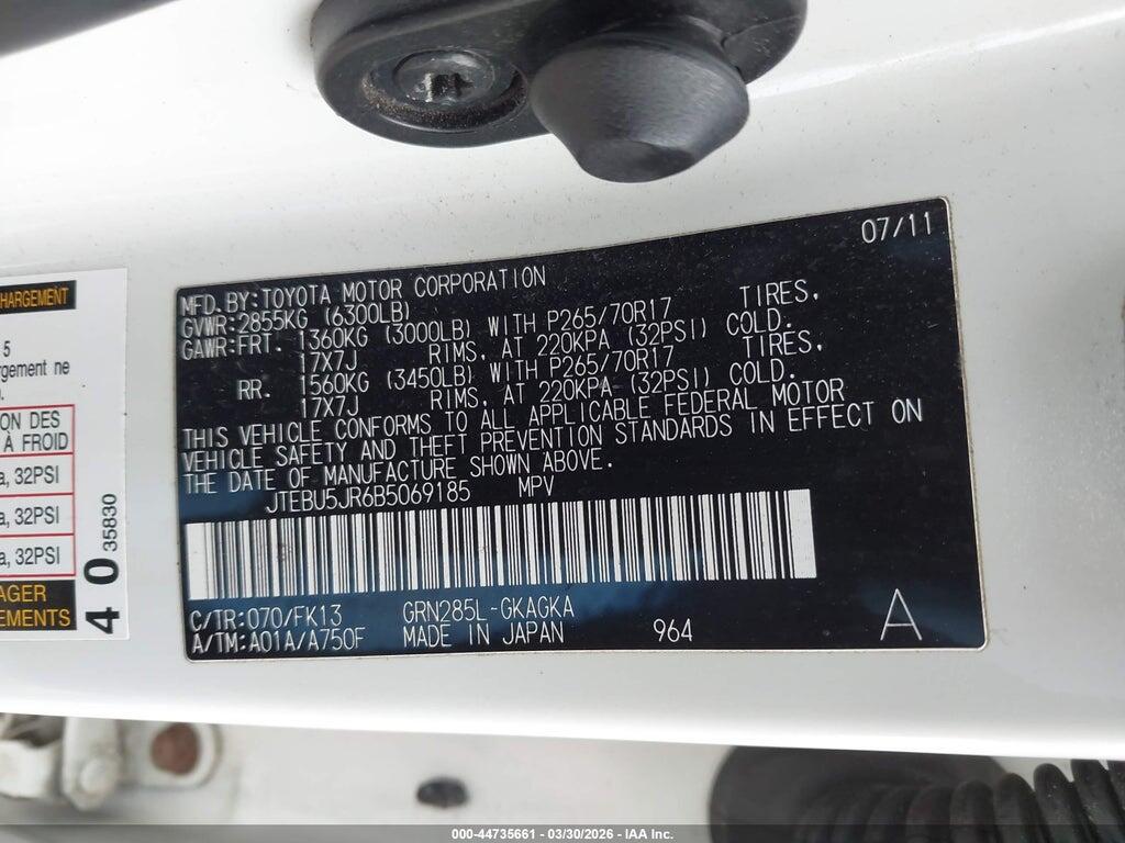 JTEBU5JR6B5069185 2011 TOYOTA 4RUNNER photo no. 9