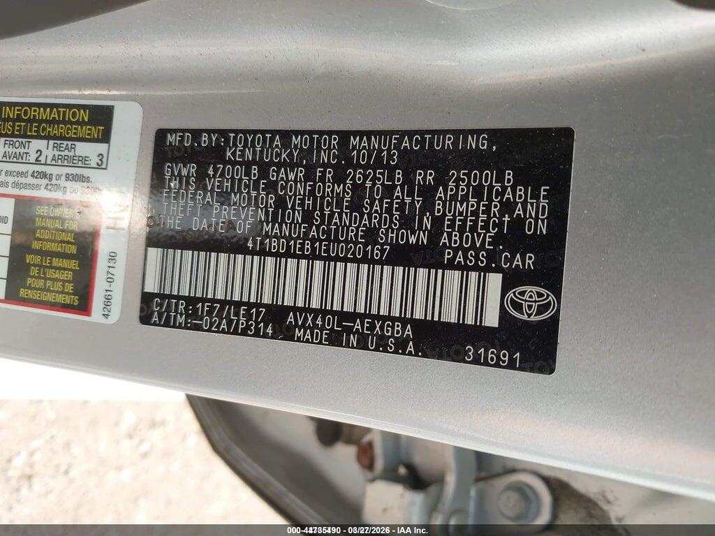 4T1BD1EB1EU020167 2014 TOYOTA AVALON HYBRID photo no. 9