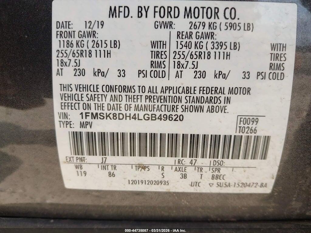 1FMSK8DH4LGB49620 2020 FORD EXPLORER photo no. 9