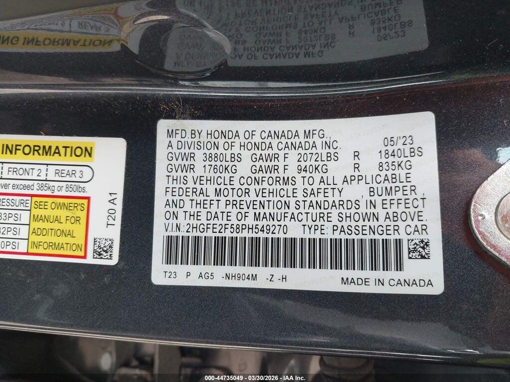 2HGFE2F58PH549270 2023 HONDA CIVIC photo no. 9