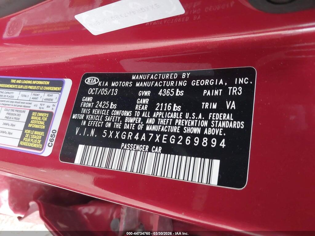 5XXGR4A7XEG269894 2014 KIA OPTIMA photo no. 9