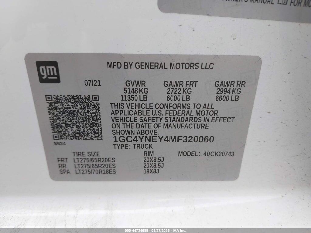 1GC4YNEY4MF320060 2021 CHEVROLET SILVERADO 2500HD photo no. 9