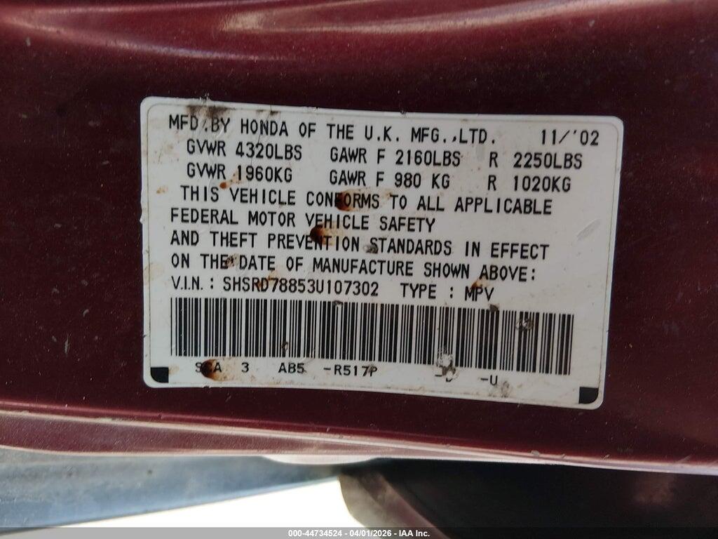 SHSRD78853U107302 2003 HONDA CR-V photo no. 9