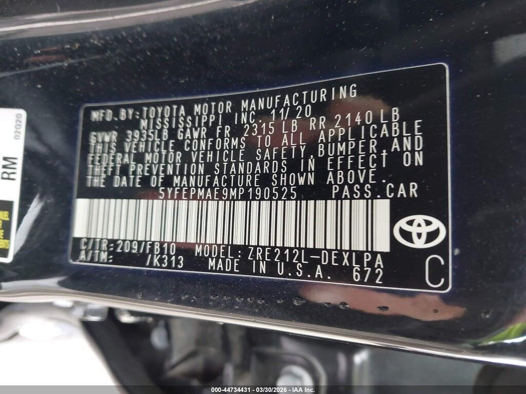 5YFEPMAE9MP190525 2021 TOYOTA COROLLA photo no. 9