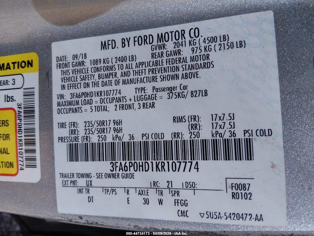 3FA6P0HD1KR107774 2019 FORD FUSION photo no. 9