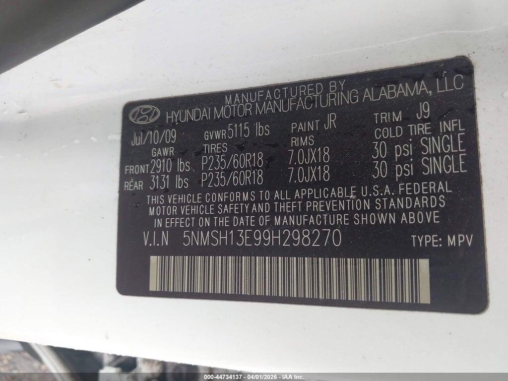 5NMSH13E99H298270 2009 HYUNDAI SANTA FE photo no. 9