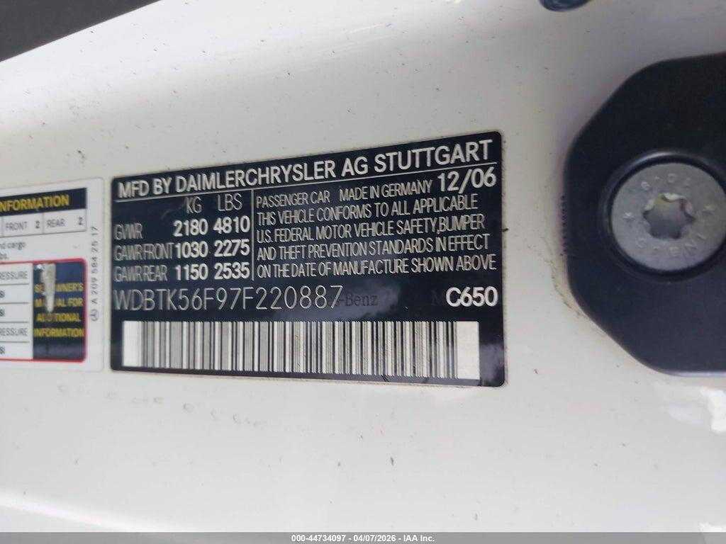 WDBTK56F97F220887 2007 MERCEDES-BENZ CLK 350 photo no. 9
