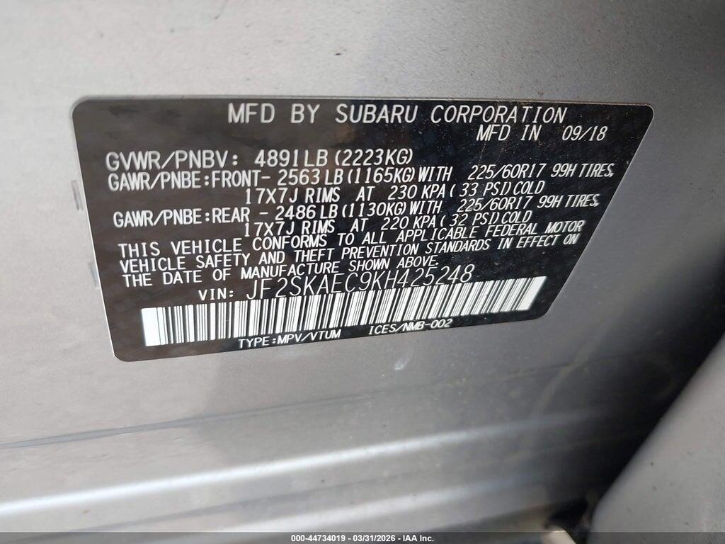 JF2SKAEC9KH425248 2019 SUBARU FORESTER photo no. 9