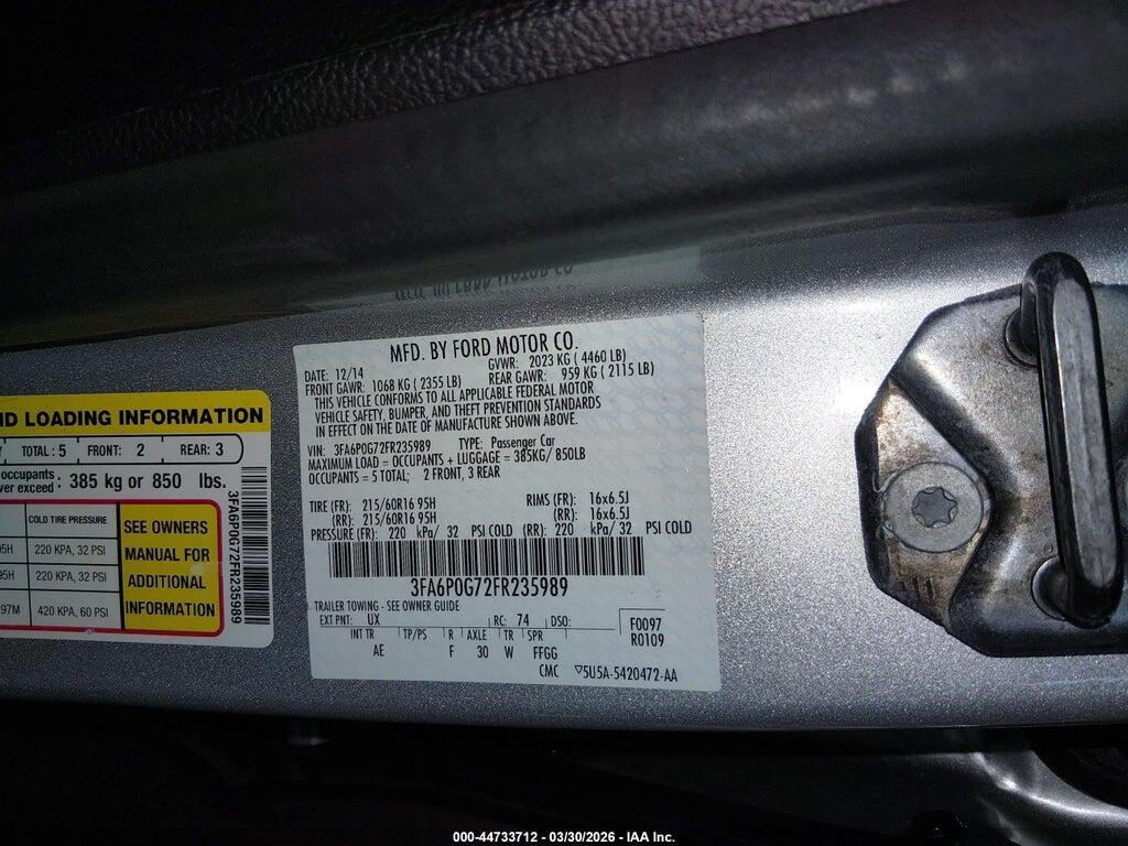 3FA6P0G72FR235989 2015 FORD FUSION photo no. 9