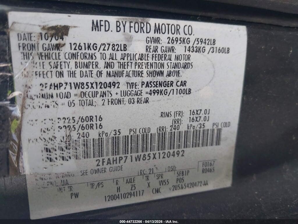 2FAHP71W35X120495 2005 FORD CROWN VICTORIA photo no. 9