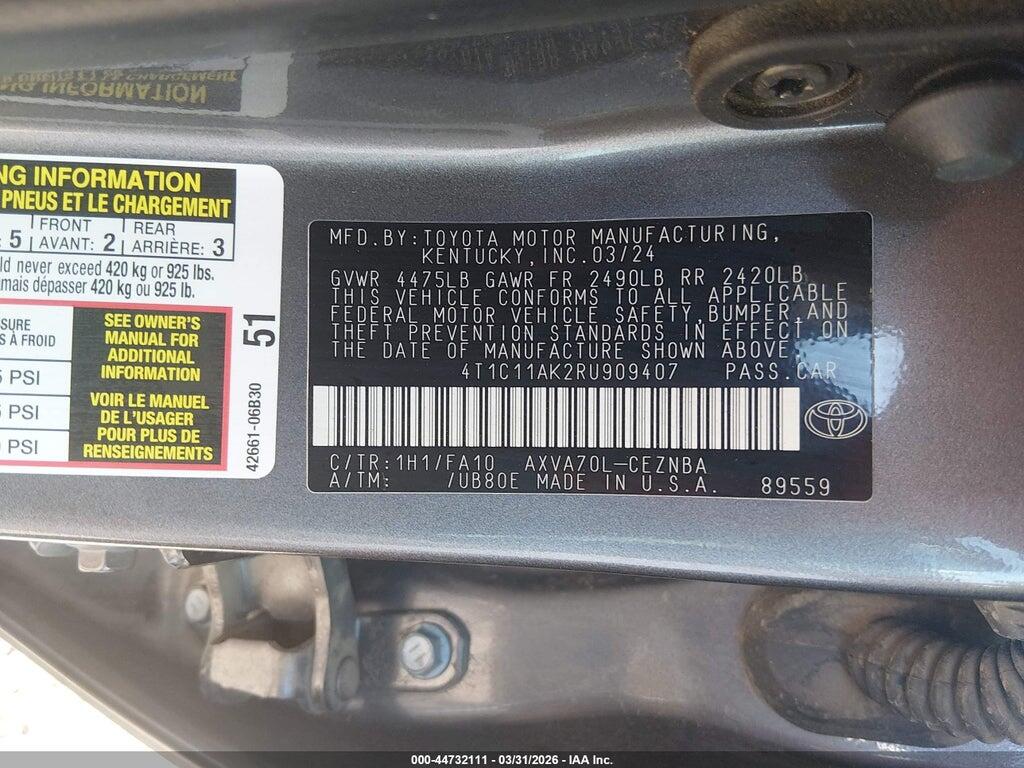 4T1C11AK2RU909407 2024 TOYOTA CAMRY photo no. 9