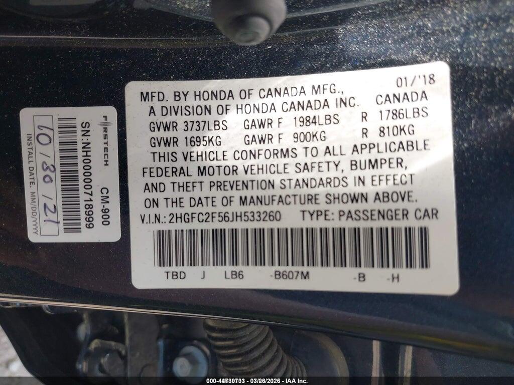 2HGFC2F56JH533260 2018 HONDA CIVIC photo no. 9