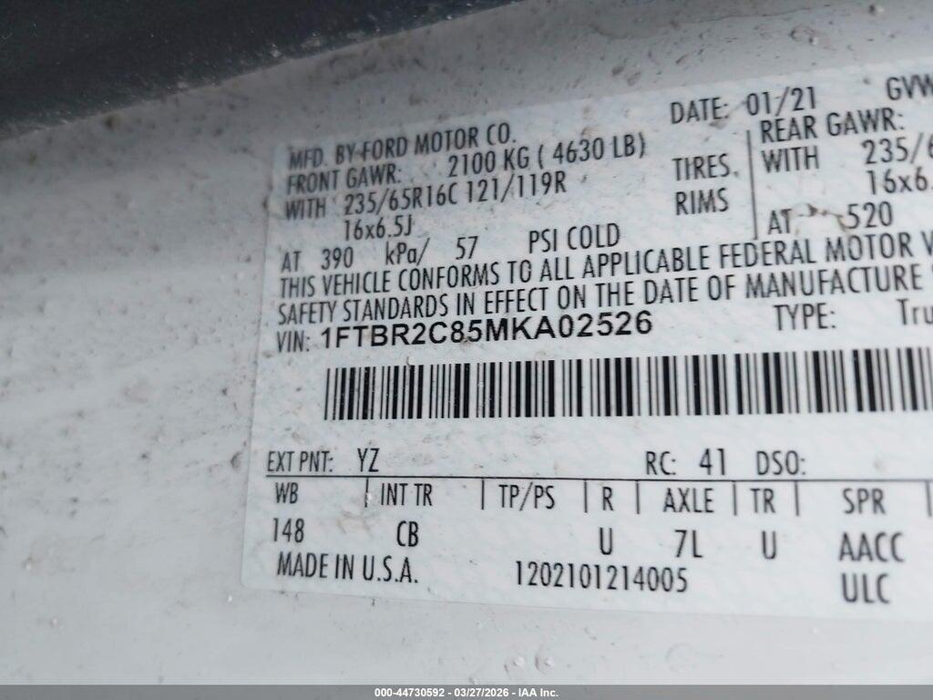 1FTBR2C85MKA02526 2021 FORD TRANSIT-250 photo no. 9