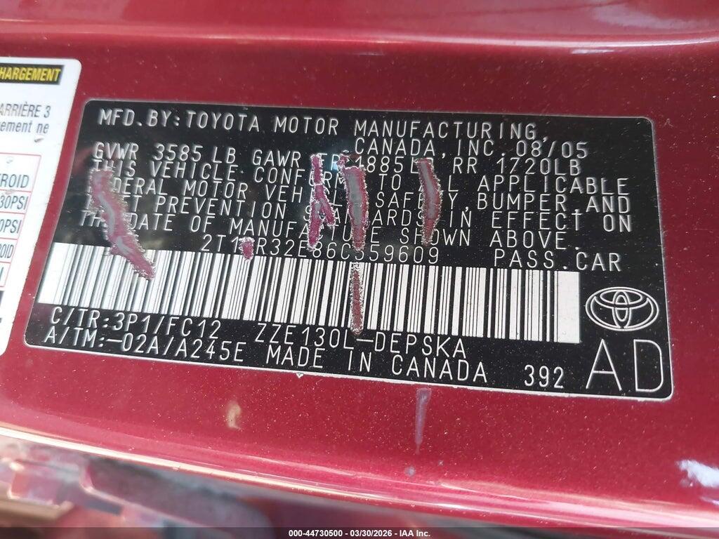 2T1BR32E86C559609 2006 TOYOTA COROLLA photo no. 9